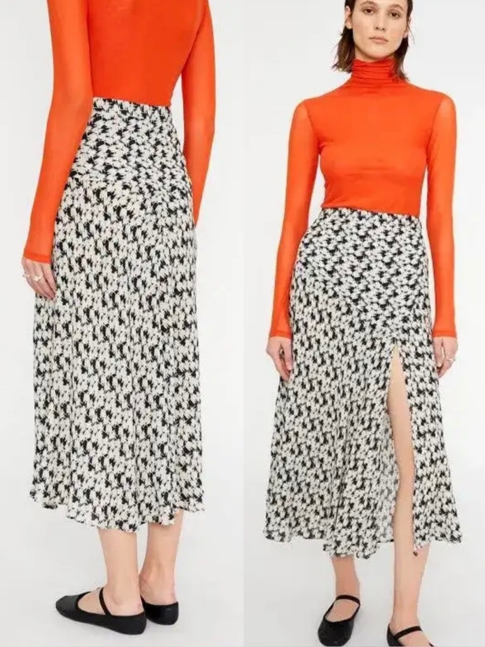 Wild Pony Midi Skirt Flared Crepe Side Slit Abstract Floral Print Sz S